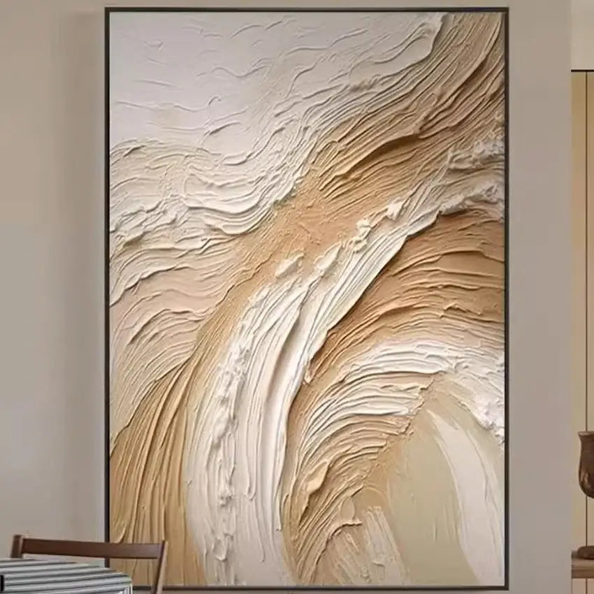Modern beige & white abstract 3d wall art aesthetic room decoration