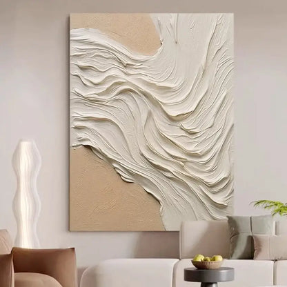 Modern beige & white abstract 3d wall art aesthetic room decoration