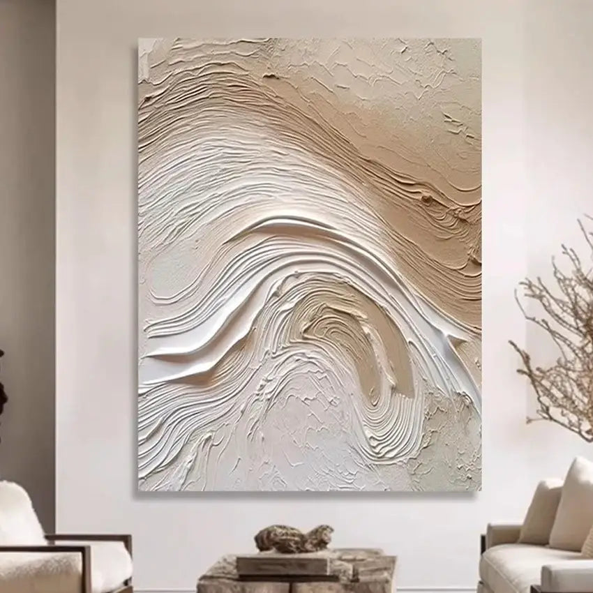 Modern beige & white abstract 3d wall art aesthetic room decoration