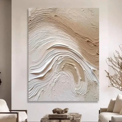 Modern beige & white abstract 3d wall art aesthetic room decoration