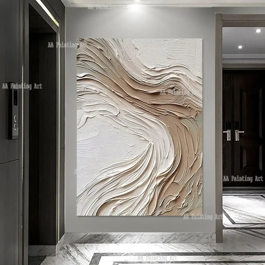 Modern beige & white abstract 3d wall art aesthetic room decoration