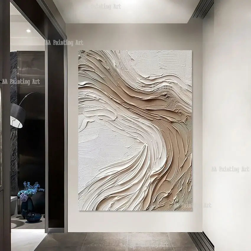 Modern beige & white abstract 3d wall art aesthetic room decoration