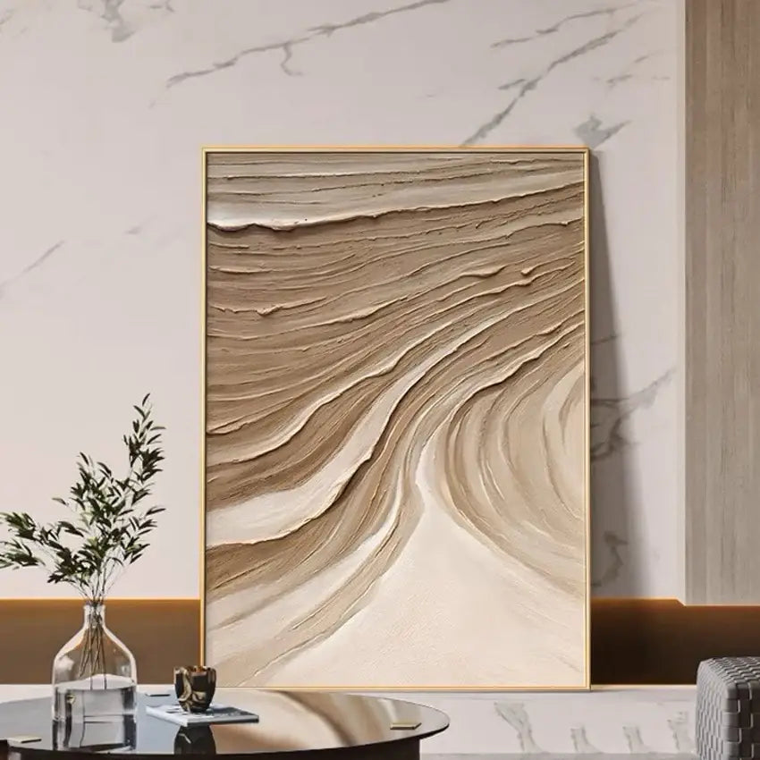 Modern beige & white abstract 3d wall art aesthetic room decoration
