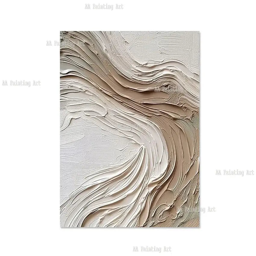 Modern beige & white abstract 3d wall art aesthetic room decoration