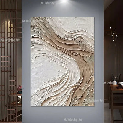 Modern beige & white abstract 3d wall art aesthetic room decoration