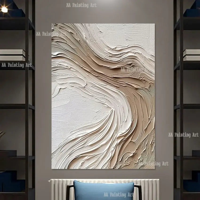 Modern beige & white abstract 3d wall art aesthetic room decoration