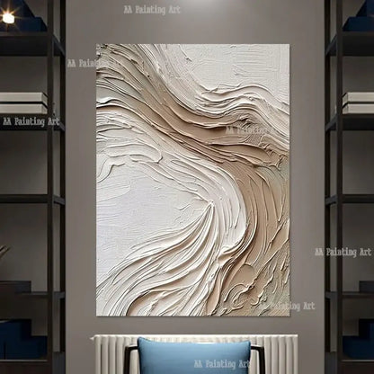 Modern beige & white abstract 3d wall art aesthetic room decoration