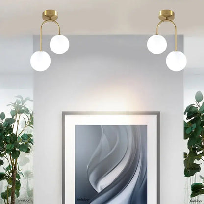 Modern brass ball ceiling light for living room with frosted glass