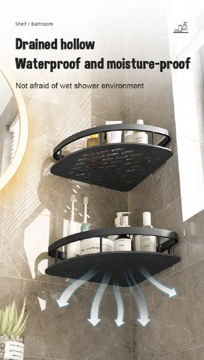 Modern black & gold space aluminum corner caddy bathroom shelf
