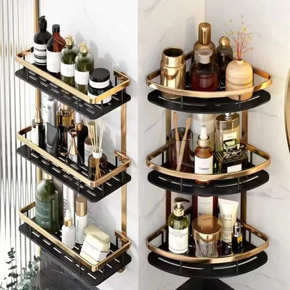 Modern black & gold space aluminum corner caddy bathroom shelf