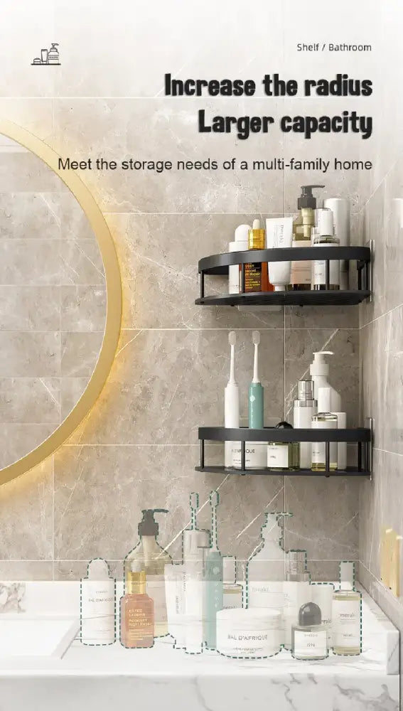 Modern black & gold space aluminum corner caddy bathroom shelf
