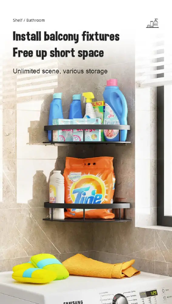 Modern black & gold space aluminum corner caddy bathroom shelf