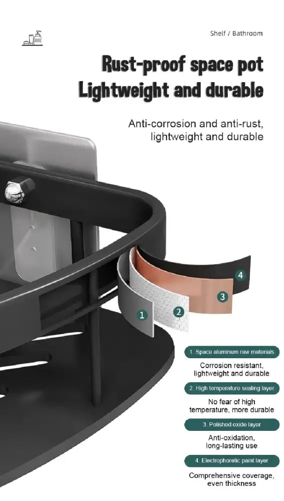 Modern black & gold space aluminum corner caddy bathroom shelf