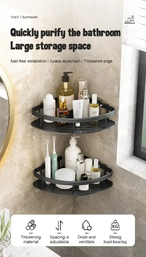 Modern black & gold space aluminum corner caddy bathroom shelf
