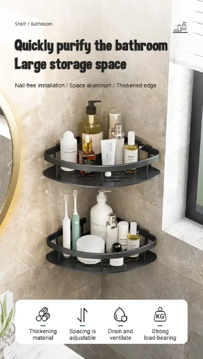 Modern black & gold space aluminum corner caddy bathroom shelf