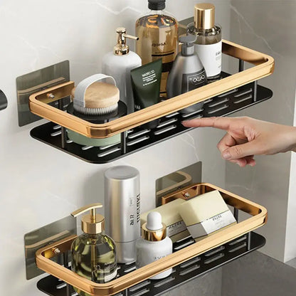 Modern black & gold space aluminum corner caddy bathroom shelf
