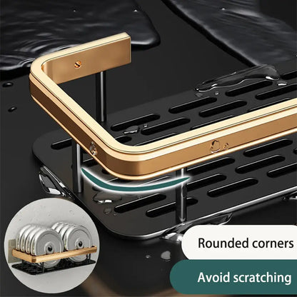 Modern black & gold space aluminum corner caddy bathroom shelf
