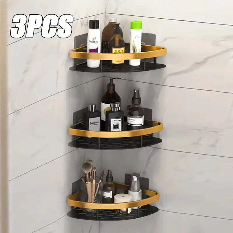 Modern black & gold space aluminum corner caddy bathroom shelf
