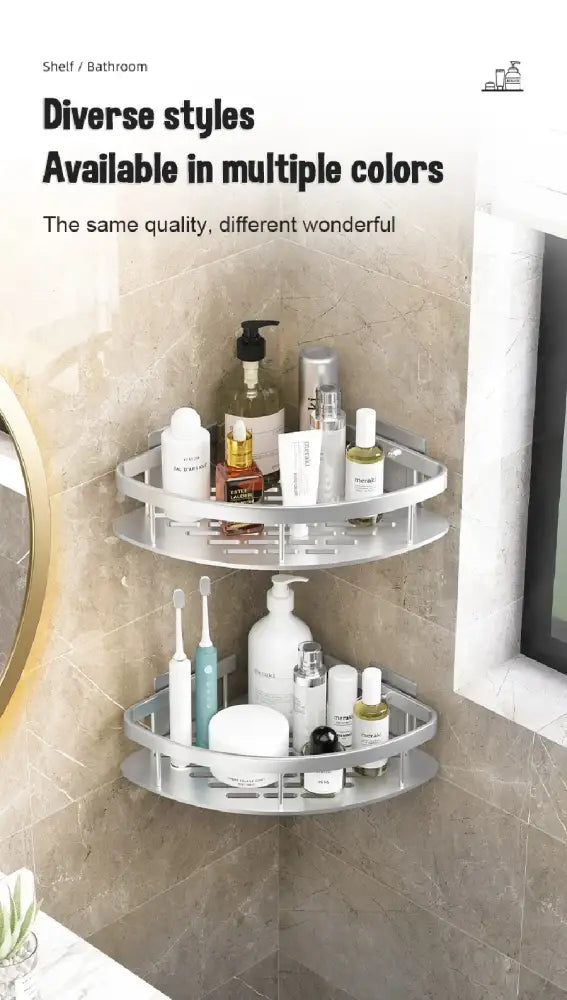 Modern black & gold space aluminum corner caddy bathroom shelf
