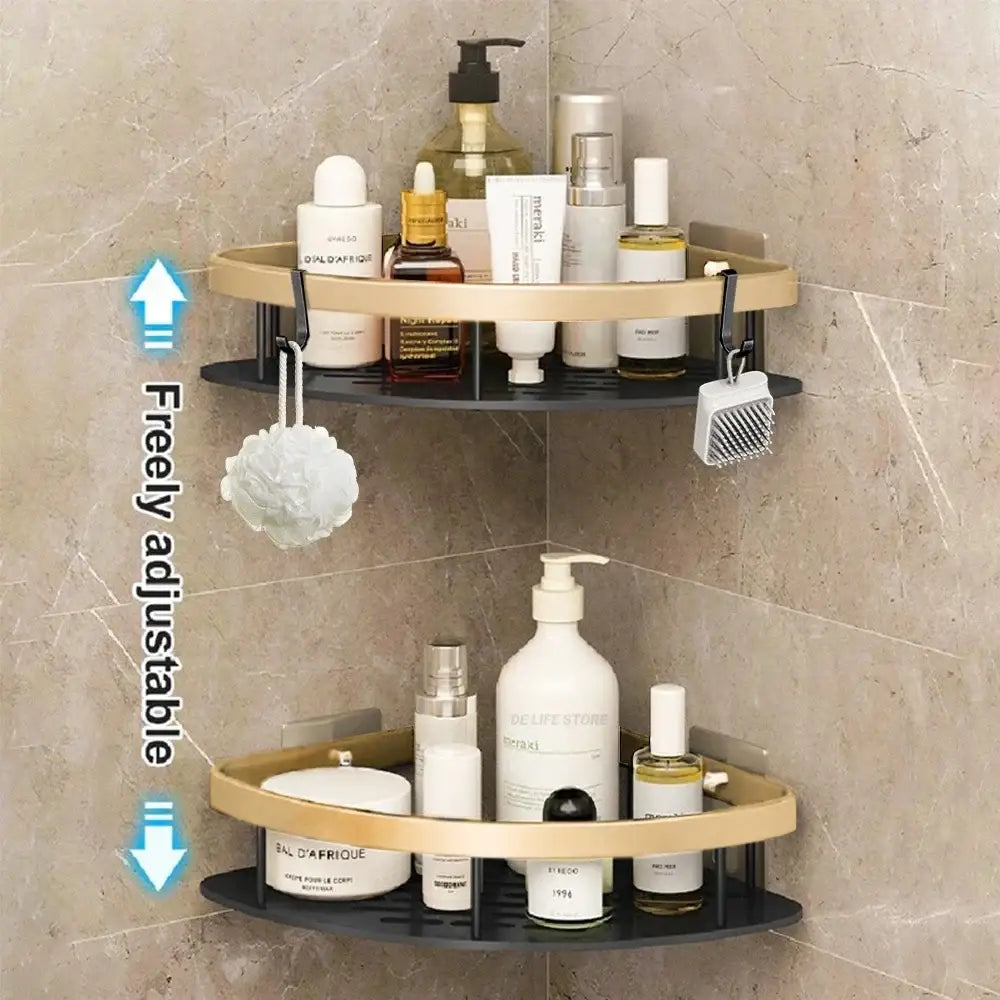 Modern black & gold space aluminum corner caddy bathroom shelf
