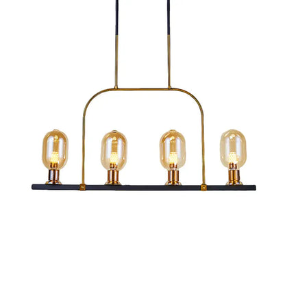 Modern amber glass kitchen island light with black metallic frame