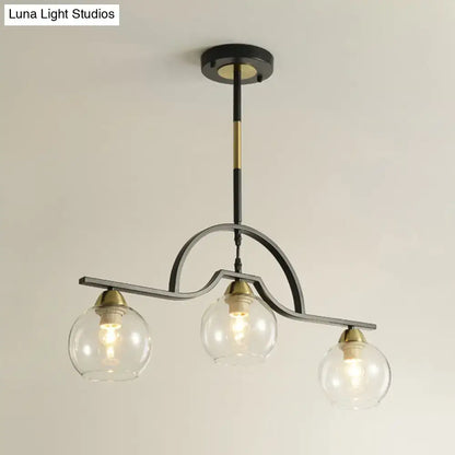 Modern black & brass arched pendant light with clear white glass kitchen
