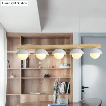 Modern wood led island lighting dining room white 5 light pendant