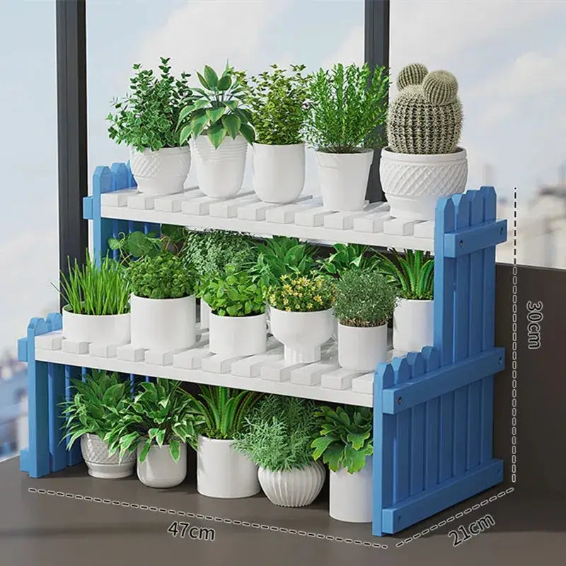 Modern natural bamboo 2-tier plant display stand living room rack