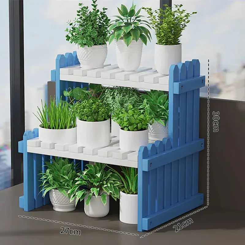 Modern natural bamboo 2-tier plant display stand living room rack