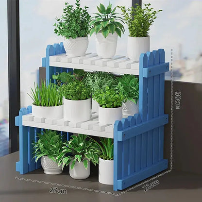 Modern natural bamboo 2-tier plant display stand living room rack