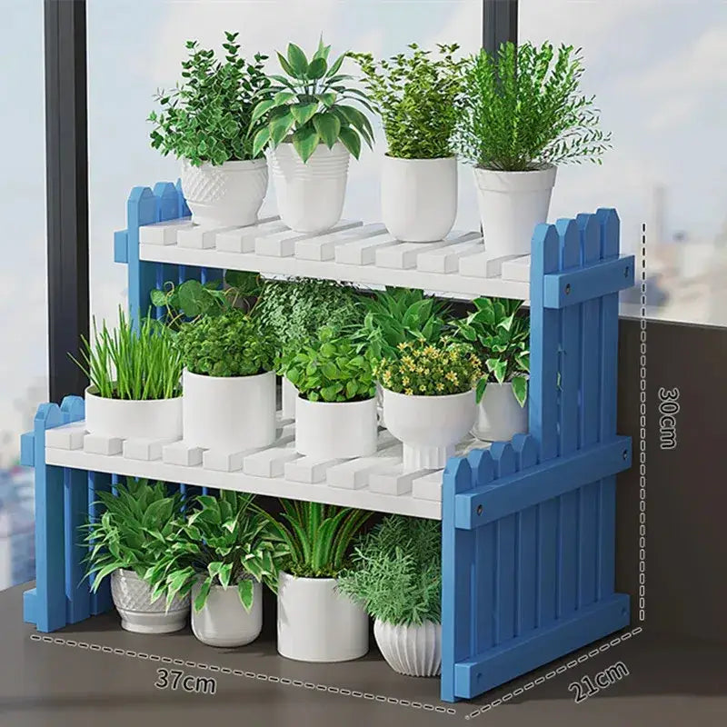 Modern natural bamboo 2-tier plant display stand living room rack