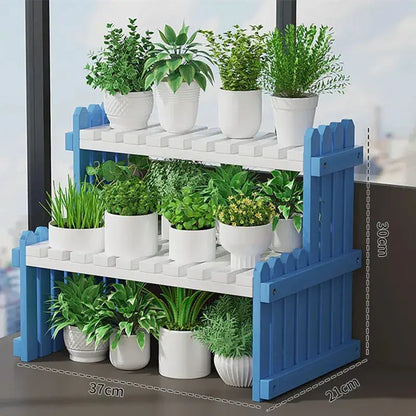 Modern natural bamboo 2-tier plant display stand living room rack