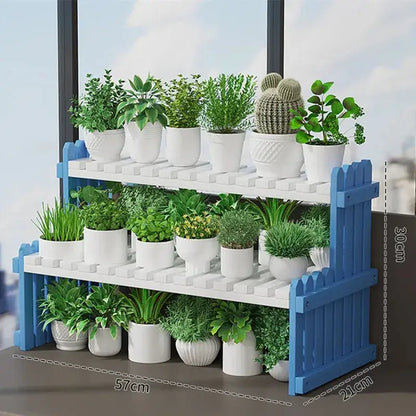 Modern natural bamboo 2-tier plant display stand living room rack