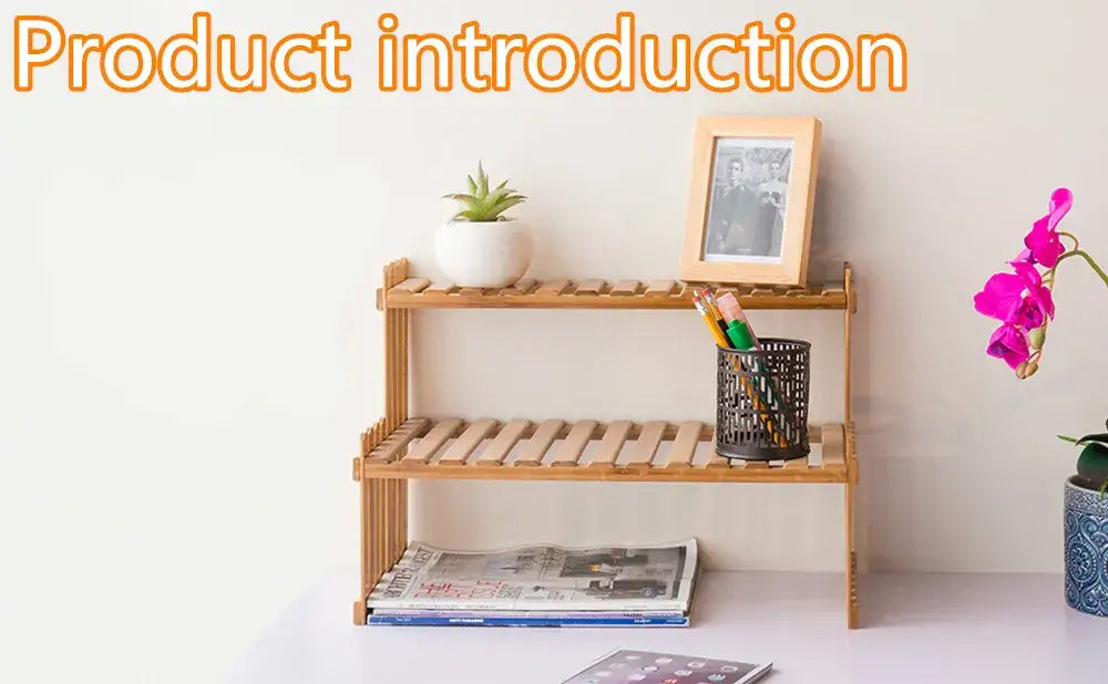 Modern natural bamboo 2-tier plant display stand living room rack