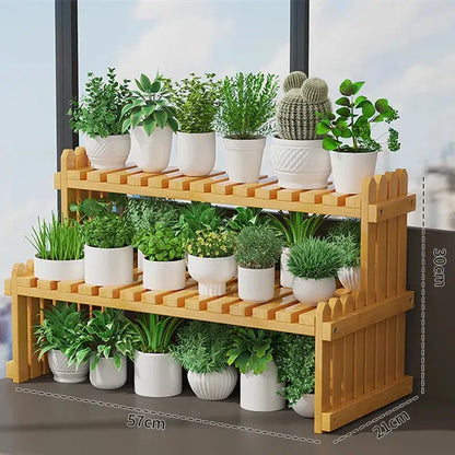 Modern natural bamboo 2-tier plant display stand living room rack
