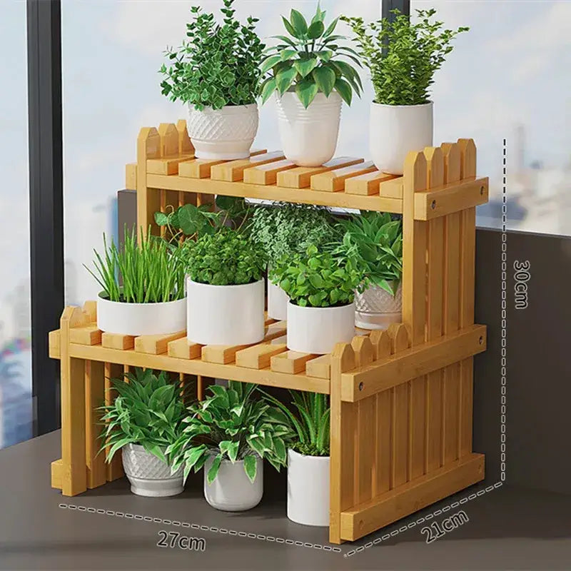 Modern natural bamboo 2-tier plant display stand living room rack