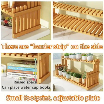 Modern natural bamboo 2-tier plant display stand living room rack