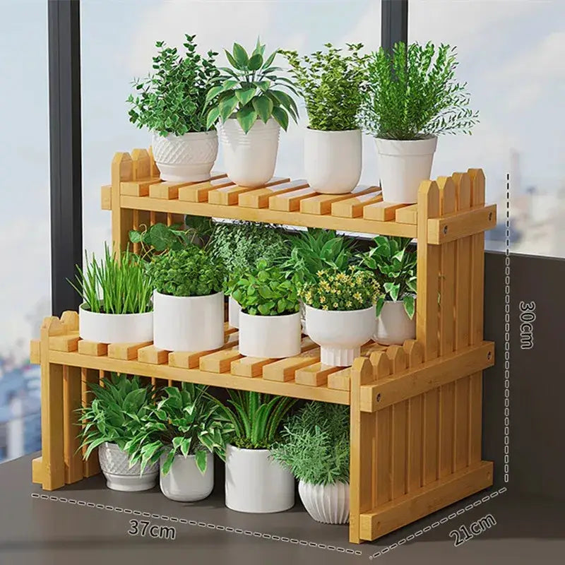 Modern natural bamboo 2-tier plant display stand living room rack