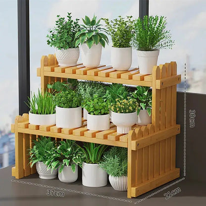 Modern natural bamboo 2-tier plant display stand living room rack