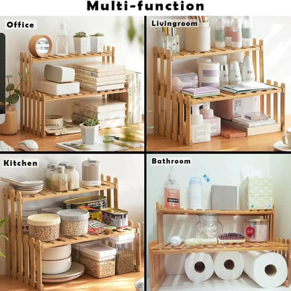 Modern natural bamboo 2-tier plant display stand living room rack