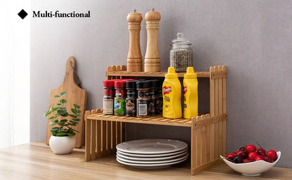 Modern natural bamboo 2-tier plant display stand living room rack