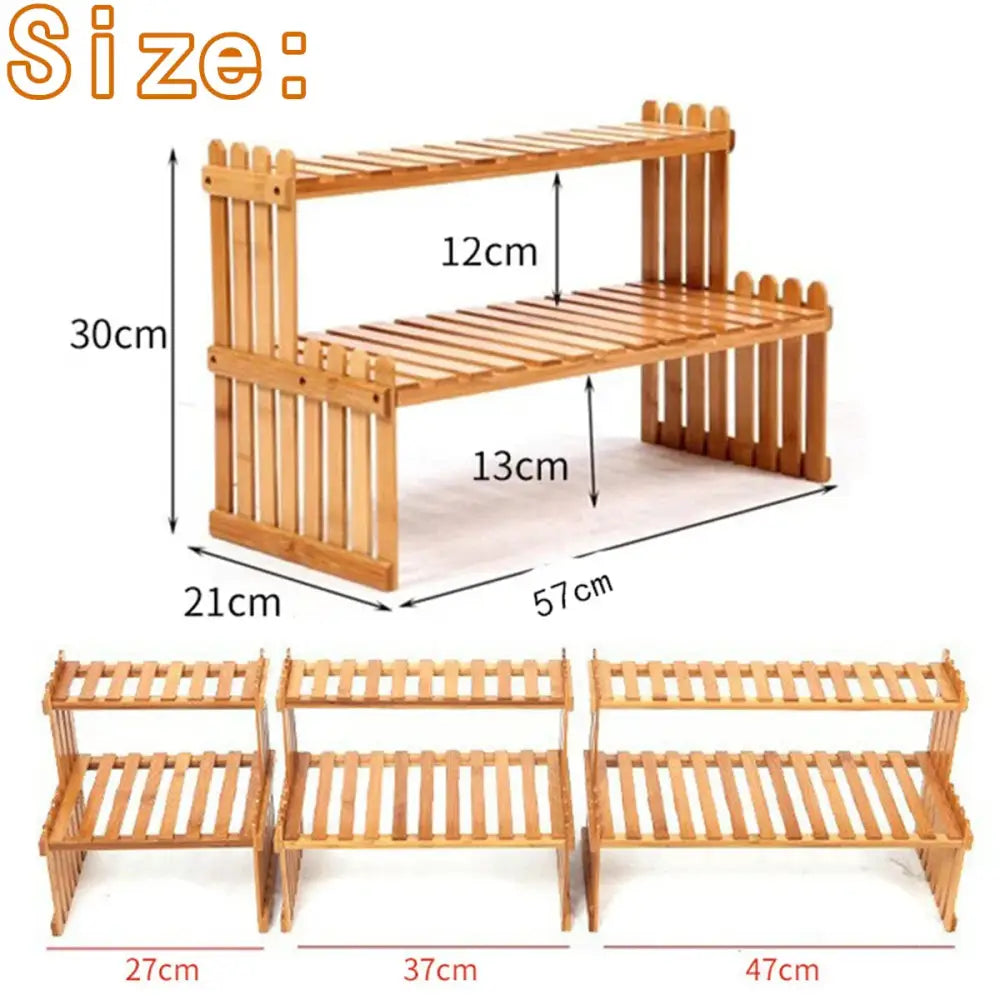 Modern natural bamboo 2-tier plant display stand living room rack