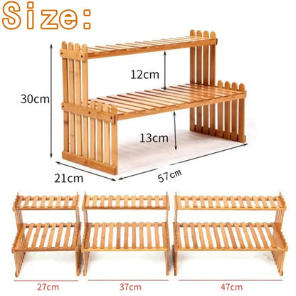 Modern natural bamboo 2-tier plant display stand living room rack