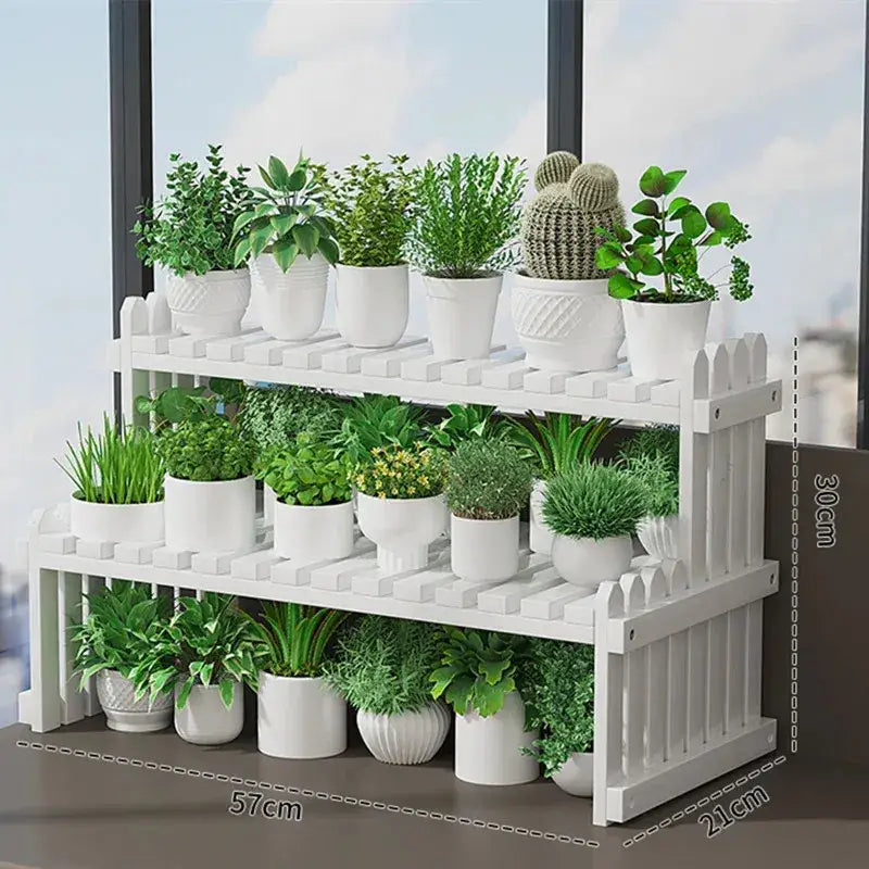 Modern natural bamboo 2-tier plant display stand living room rack
