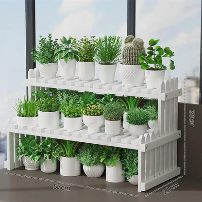 Modern natural bamboo 2-tier plant display stand living room rack