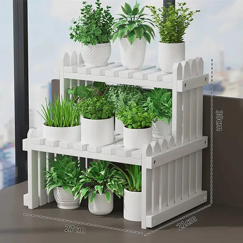 Modern natural bamboo 2-tier plant display stand living room rack