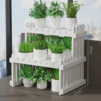 Modern natural bamboo 2-tier plant display stand living room rack