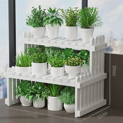 Modern natural bamboo 2-tier plant display stand living room rack