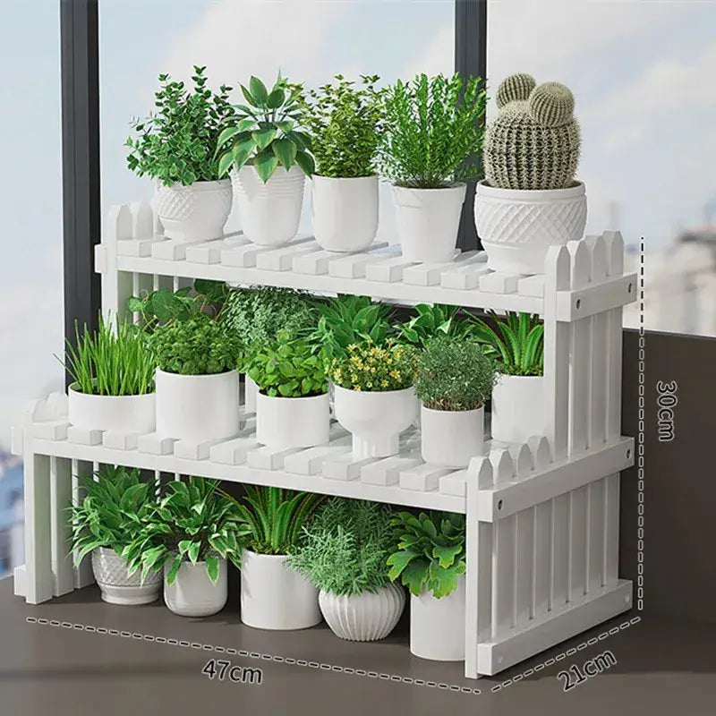 Modern natural bamboo 2-tier plant display stand living room rack