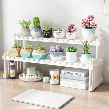 Modern natural bamboo 2-tier plant display stand living room rack
